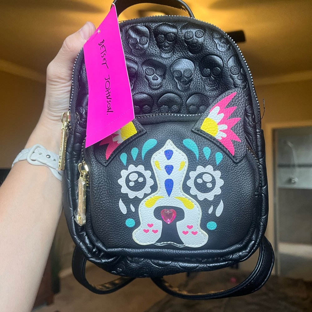 Black Skull Embossed Mini Backpack